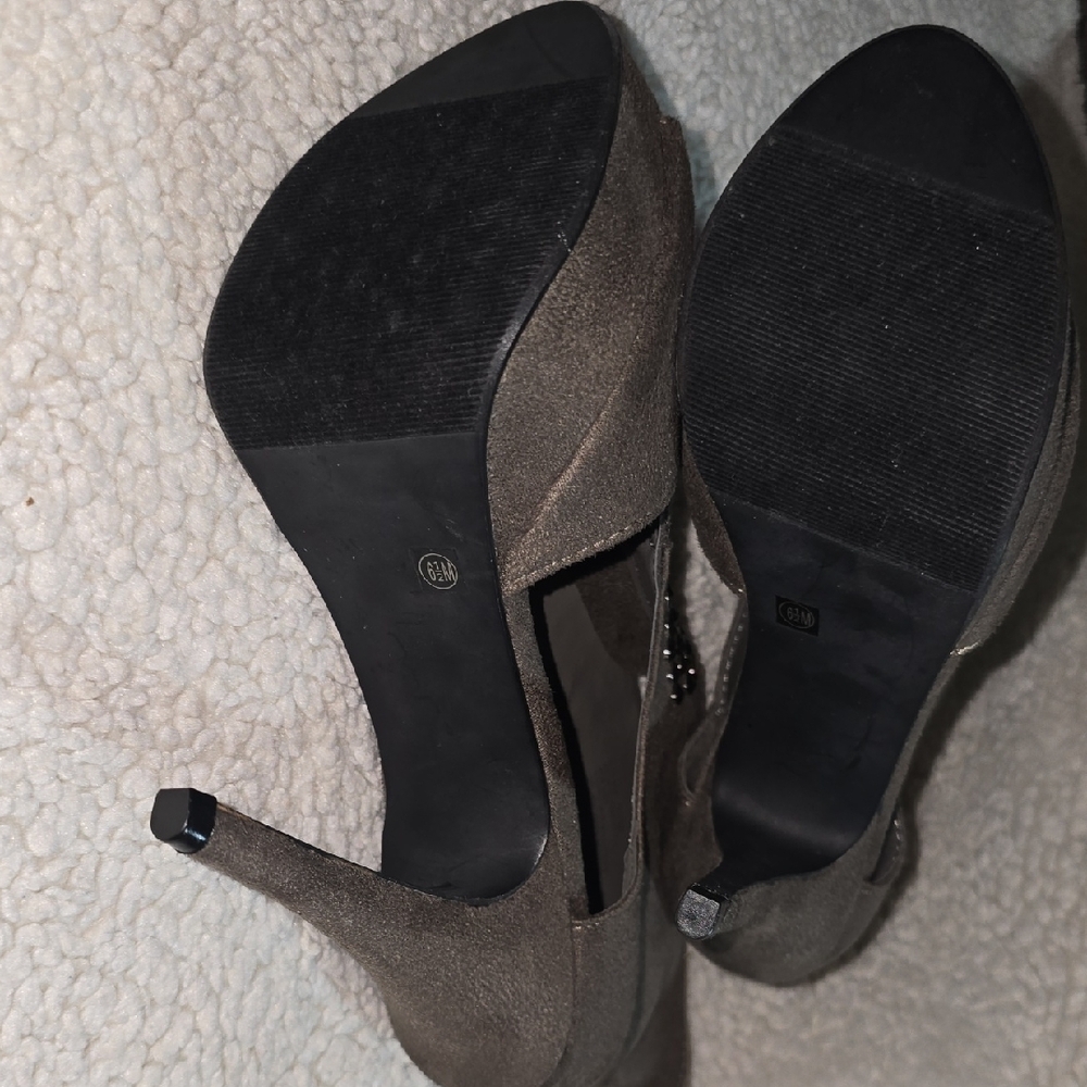 Cathy Jean Charcoal Studded Peep-Toe Heels - Picture 5 of 12